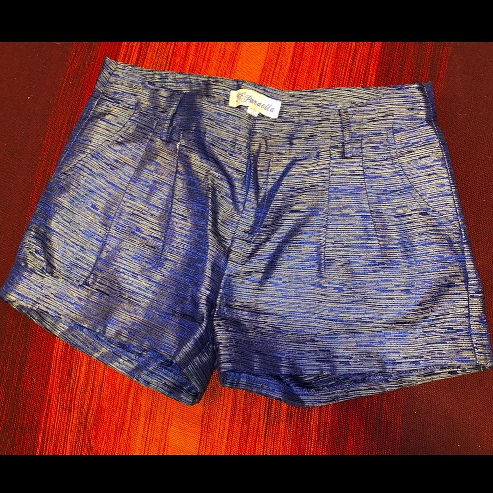 Metallic blue high waisted shorts